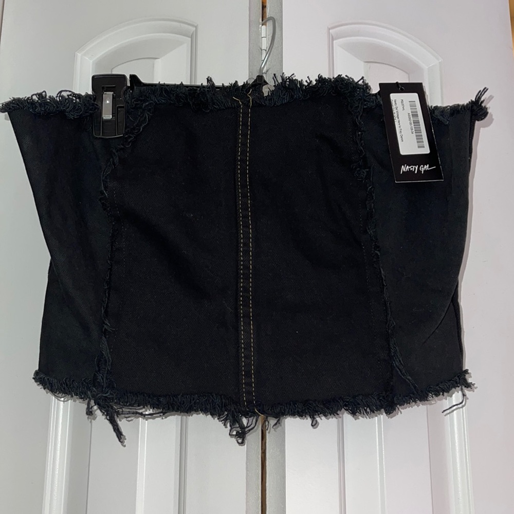 Nasty Gal NWT Black Denim Frayed Corset top